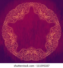 Ornamental round lace pattern, circle background with many details, looks like crocheting handmade lace on grunge background, lacy arabesque designs. Orient traditional ornament. Oriental motif