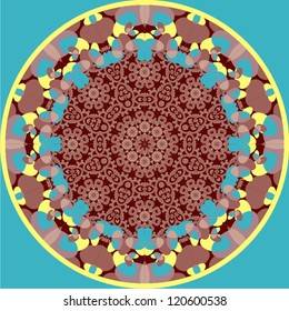 Ornamental round lace pattern, circle background with many details, looks like crocheting handmade lace, abstract circular pattern of arabesques (vector illustration).