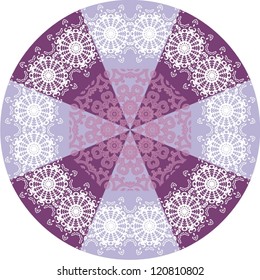 Ornamental round lace pattern, circle background with many details, looks like crocheting handmade lace, abstract circular pattern of arabesques (vector illustration).