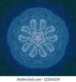 Ornamental round lace pattern, circle background with many details, looks like crocheting handmade lace on grunge background, lacy arabesque designs. Orient traditional ornament. Oriental motif