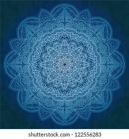 Ornamental round lace pattern, circle background with many details, looks like crocheting handmade lace on grunge background, lacy arabesque designs. Orient traditional ornament. Oriental motif