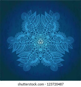 Ornamental round lace pattern, circle background with many details, looks like crocheting handmade lace on grunge background, lacy arabesque designs. Orient traditional ornament. Oriental motif