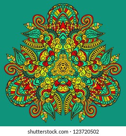 Ornamental round lace pattern, circle background with many details, looks like crocheting handmade lace on grunge background, lacy arabesque designs. Orient traditional ornament. Oriental motif