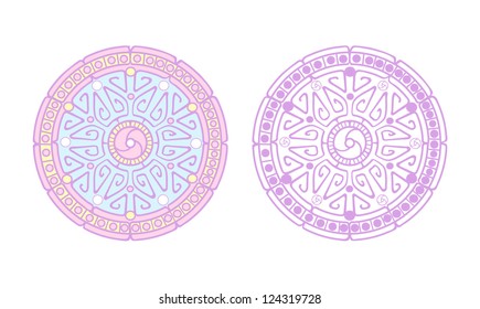 Ornamental round lace pattern, circle background with many details, looks like crocheting handmade lace, lacy arabesque designs. Orient traditional ornament.