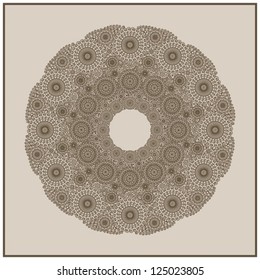 Ornamental round lace pattern, circle background with many details