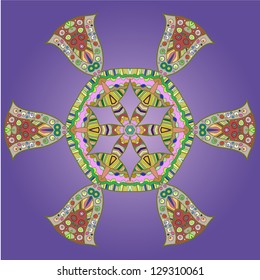 Ornamental round lace pattern, circle background crocheting handmade lace, lacy arabesque designs. Oriental traditional ornament motif in violet color