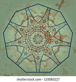 Ornamental round lace pattern, circle background, crocheting handmade lace, lacy arabesque designs. Oriental traditional ornament motif in modern realization