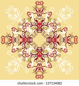 Ornamental round lace pattern, circle background with many details. Floral Bouquet