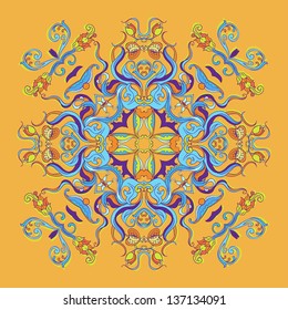 Ornamental round lace pattern, circle background with many details. Floral Bouquet