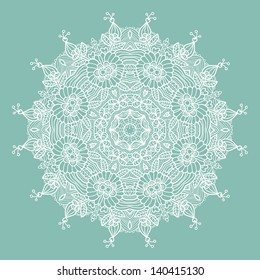 ornamental round lace pattern, circle background with many details, looks like crocheting handmade lace