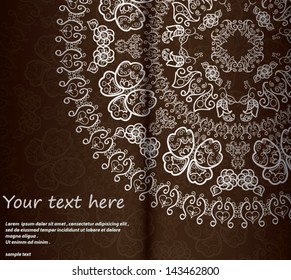 Ornamental round lace pattern, circle background with many details, looks like crocheting handmade lace on grunge background.New brushes are created.