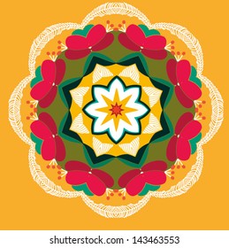 Ornamental round lace pattern, circle background with many details, looks like crocheting handmade lace on grunge background, lacy arabesque designs. Orient traditional ornament. Oriental motif.