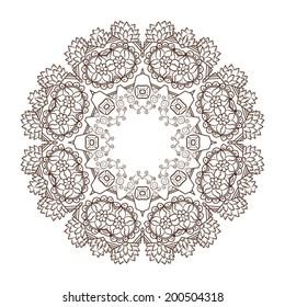 Ornamental round lace pattern, circle background. Vector Illustration. Sketch note style