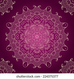 Ornamental round lace pattern, circle background with many details. Oriental motif.