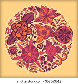 Ornamental round lace pattern, circle background with many details. Floral ornament.
