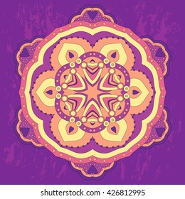 Ornamental round lace pattern, circle background with many details,