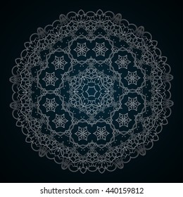 Ornamental round lace pattern, circle background with many details, looks like handmade mandala