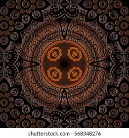 Ornamental round lace pattern, circle background with many details, lace on a black background, lacy arabesque designs. orient traditional ornament. oriental motif