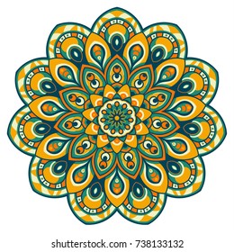 Ornamental round lace pattern, circle background with many details, ornate mandala style. 
