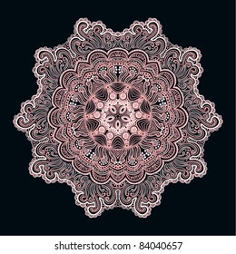 ornamental round lace pattern, circle background with many details, looks like crocheting handmade lace