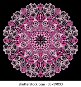 ornamental round lace pattern, circle background with many details, looks like crocheting handmade lace
