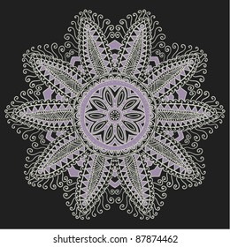 ornamental round lace pattern, circle background with many details, looks like crocheting handmade lace