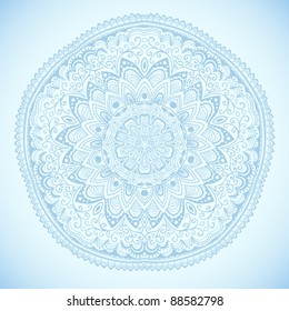 ornamental round lace pattern, circle background with many details, looks like crocheting handmade lace or snowflake