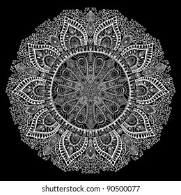 ornamental round lace pattern, circle background with many details, looks like crocheting handmade lace