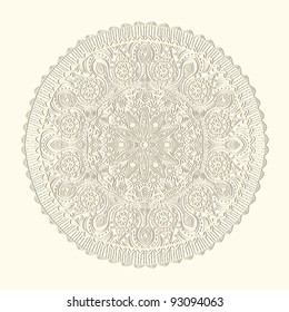 ornamental round lace pattern, circle background with many details, looks like crocheting handmade lace