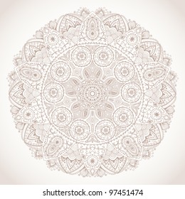 ornamental round lace pattern, circle background with many details, looks like crocheting handmade lace