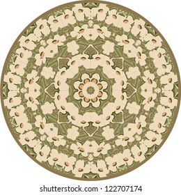 Ornamental round lace pattern for flower , circle background with many details, looks like crocheting handmade lace, abstract circular pattern of arabesques (vector illustration).