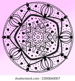 Patrón ornamental de encaje redondo o Flor Corona decoración de arte Mandala y mandala para colorear libro tarjeta de saludo decoración de tapicería de baldosas y fondo rosa de tatuaje de henna india
