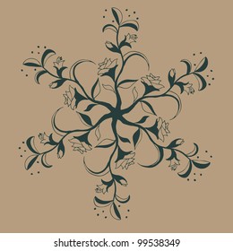 Ornamental round lace pattern, flowers and leafs, vector illustration