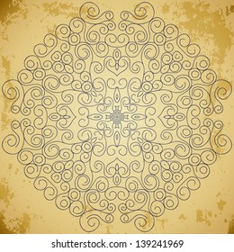 Ornamental round lace pattern,  grunge background.
