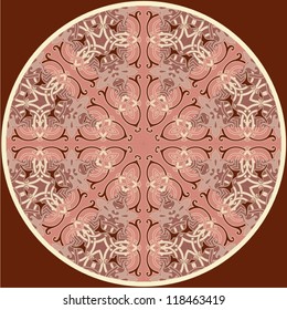 Ornamental round lace pattern for paisley , circle background with many details, looks like crocheting handmade lace, abstract circular pattern of arabesques (vector illustration).