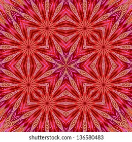Ornamental round lace pattern with waves and bubbles. Bright red.