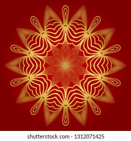 Ornamental Round Lace. Sacred Oriental Mandala. Color Floral Ornament. Modern Decorative Vector Illustration. Luxury red gold color.