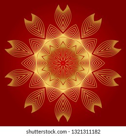 Ornamental Round Lace. Sacred Oriental Mandala. Color Floral Ornament. Modern Decorative Vector Illustration. Luxury red gold color.