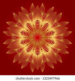 Ornamental Round Lace. Sacred Oriental Mandala. Color Floral Ornament. Modern Decorative Vector Illustration. Luxury red gold color.