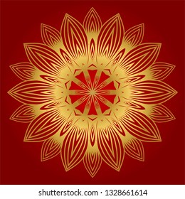 Ornamental Round Lace. Sacred Oriental Mandala. Color Floral Ornament. Modern Decorative Vector Illustration. Luxury red gold color.