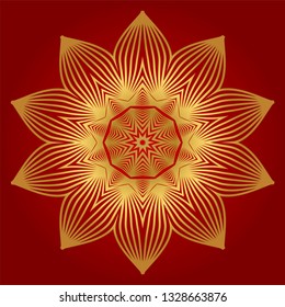 Ornamental Round Lace. Sacred Oriental Mandala. Color Floral Ornament. Modern Decorative Vector Illustration. Luxury red gold color.