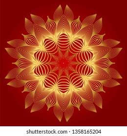 Ornamental Round Lace. Sacred Oriental Mandala. Color Floral Ornament. Modern Decorative Vector Illustration. Luxury red gold color.