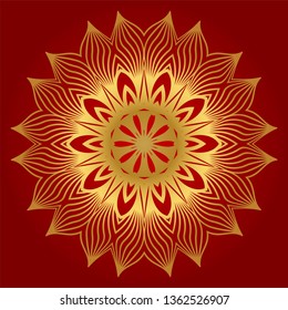 Ornamental Round Lace. Sacred Oriental Mandala. Color Floral Ornament. Modern Decorative Vector Illustration. Luxury red gold color.