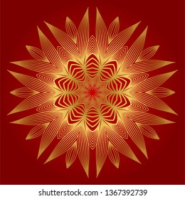 Ornamental Round Lace. Sacred Oriental Mandala. Color Floral Ornament. Modern Decorative Vector Illustration. Luxury red gold color.
