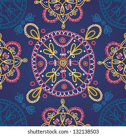 Ornamental round lace seamless pattern