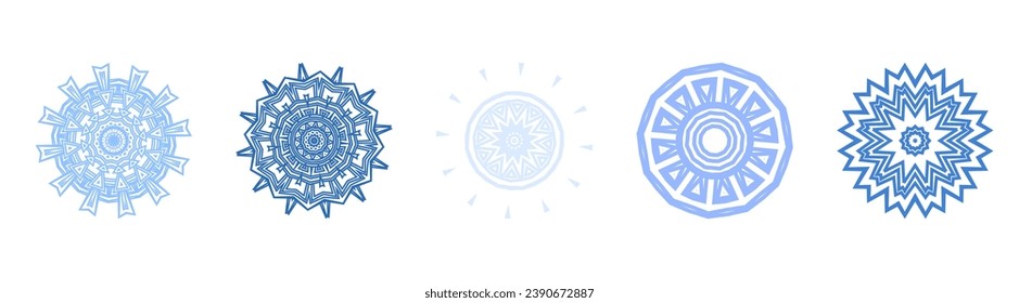 conjunto de copos de nieve con vector de encaje redondo ornamental