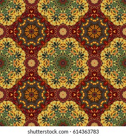 Ornamental round morocco seamless pattern. Orient traditional ornament. Oriental motif. Brown. Moroccan tile.