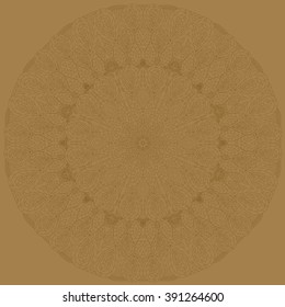 Ornamental round organic brown pattern  with many details on a beige background,can be used for wallpaper, pattern fills, background,surface textures,  round ornamental natural doily pattern, mandala.