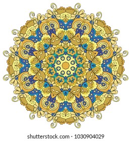 Ornamental round organic pattern, circle colorful  mandala  with many details on white background,can be used for wallpaper, pattern fills, background. Happy design Pattern. Arabic, India, Islam.