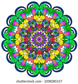 Ornamental round organic pattern, circle colorful  mandala  with many details on white background, can be used for background,surface textures. Happy design Pattern. Arabic, India, Islam, Asia.